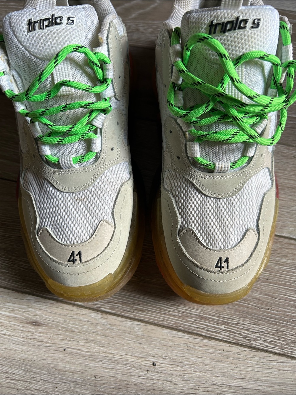 Men’s Balenciaga Triple S Rainbow Sole Sneakers - White with Multicolor Accents - Picture 5 of 5